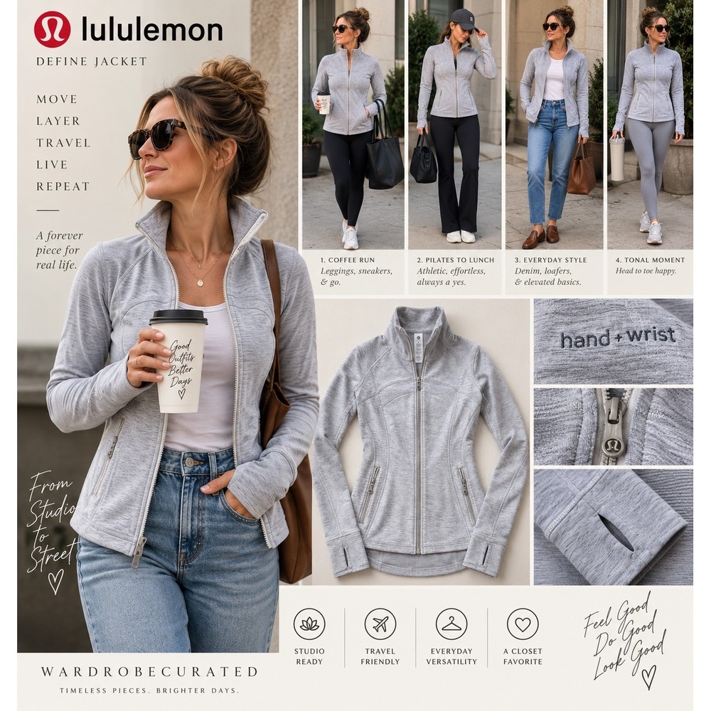 Lululemon Light Gray Define Full Zip Athletic Jacket Womens Size 4 Heathered